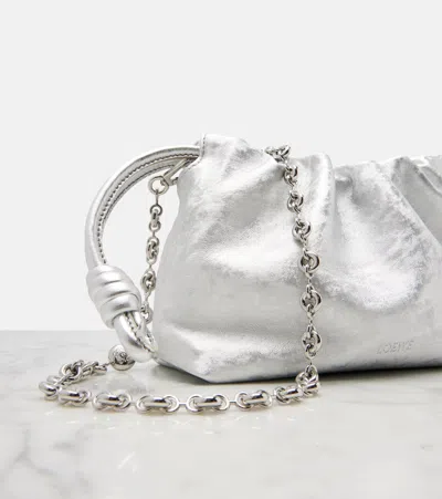 Loewe Flamenco Mini Metallic Leather Clutch In Silver