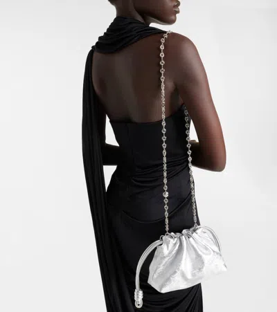 Loewe Flamenco Mini Metallic Leather Clutch In Silver