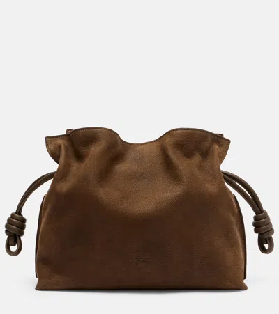 Loewe Flamenco Medium Suede Clutch In Brown