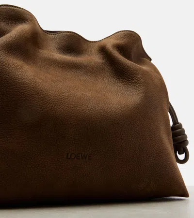 Loewe Flamenco Medium Suede Clutch In Brown