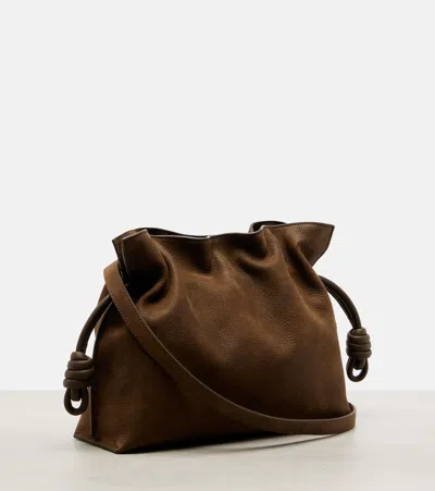 Loewe Flamenco Medium Suede Clutch In Brown