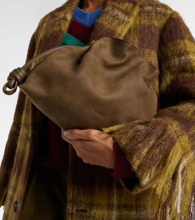 Loewe Flamenco Medium Suede Clutch In Brown