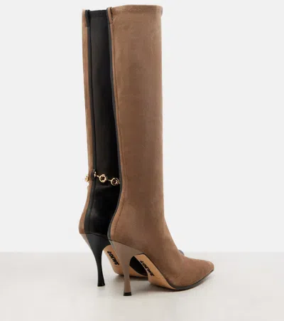 Loewe Comic Leather And Suede Knee-high Boots In Brown