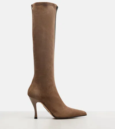 Loewe Comic Leather And Suede Knee-high Boots In Brown