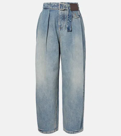 Loewe Pleated Wide-leg Jeans In Blue