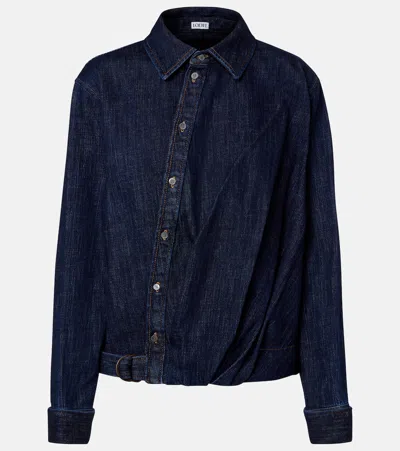 Loewe Gathered Denim Shirt In Blue