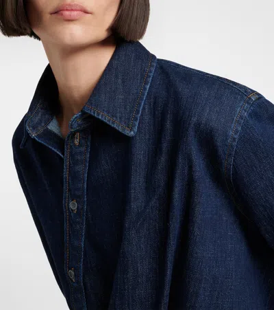 Loewe Gathered Denim Shirt In Blue