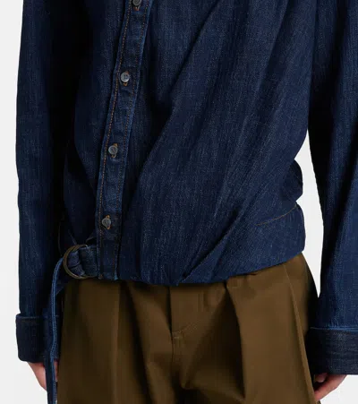 Loewe Gathered Denim Shirt In Blue