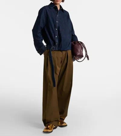 Loewe Gathered Denim Shirt In Blue