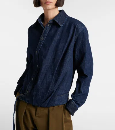 Loewe Gathered Denim Shirt In Blue