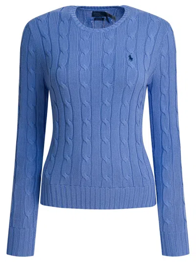 Polo Ralph Lauren Crew-neck Cable-knit Sweater With Logo Knitwear Light Blue In Blue