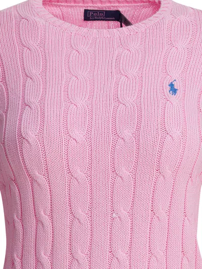 Polo Ralph Lauren Crew-neck Cable-knit Sweater With Logo Knitwear Pink In Pink