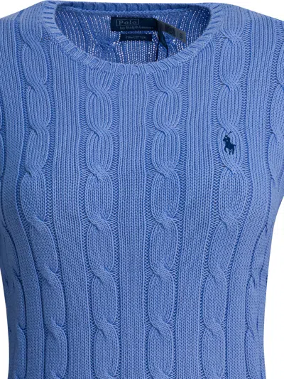 Polo Ralph Lauren Crew-neck Cable-knit Sweater With Logo Knitwear Light Blue In Blue