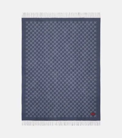 Gucci Gg Wool And Cashmere Blanket In Blue