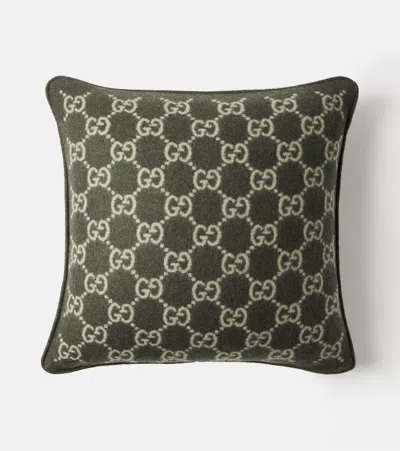 Gucci Gg Wool And Cashmere Jacquard Cushion In Green