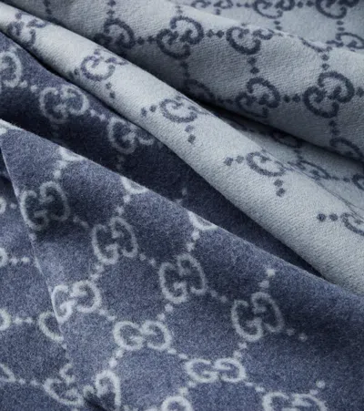Gucci Gg Wool And Cashmere Blanket In Blue