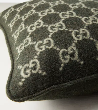 Gucci Gg Wool And Cashmere Jacquard Cushion In Green