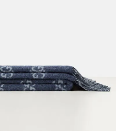Gucci Gg Wool And Cashmere Blanket In Blue