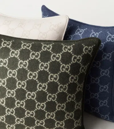 Gucci Gg Wool And Cashmere Jacquard Cushion In Green