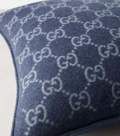 Gucci Gg Jacquard Wool And Cashmere Cushion In Blue