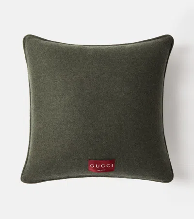Gucci Gg Wool And Cashmere Jacquard Cushion In Green
