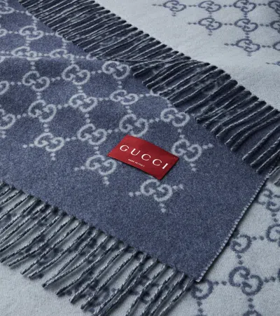 Gucci Gg Wool And Cashmere Blanket In Blue