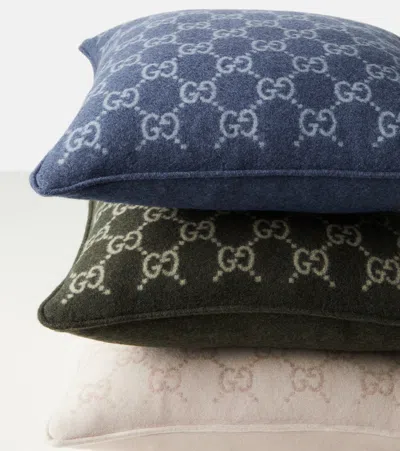 Gucci Gg Jacquard Wool And Cashmere Cushion In Blue