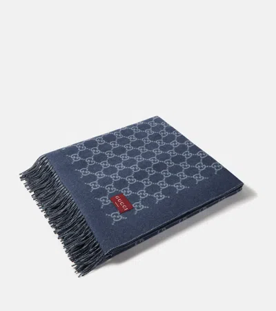 Gucci Gg Wool And Cashmere Blanket In Blue