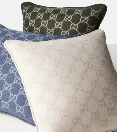 Gucci Gg Jacquard Wool And Cashmere Cushion In White