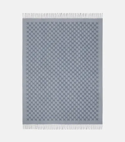 Gucci Gg Wool And Cashmere Blanket In Blue