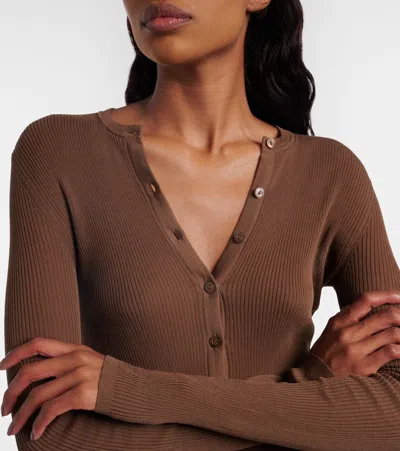 Gucci Ribbed-knit Cotton Henley Shirt In Brown