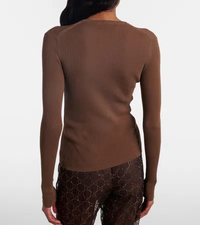 Gucci Ribbed-knit Cotton Henley Shirt In Brown