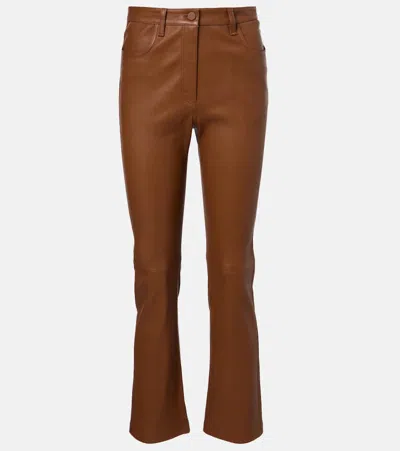 Joseph Cropped Leather Bootcut Pants In Brown