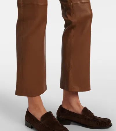 Joseph Cropped Leather Bootcut Pants In Brown