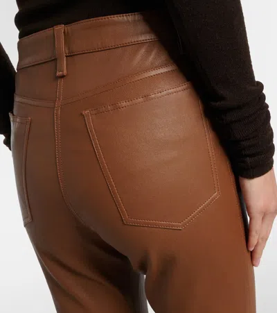 Joseph Cropped Leather Bootcut Pants In Brown