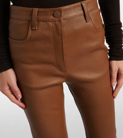Joseph Cropped Leather Bootcut Pants In Brown