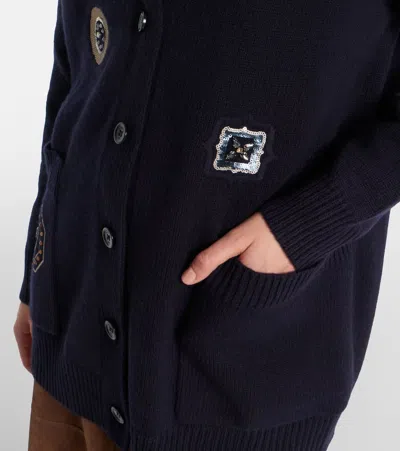 Max Mara Knitwear Longline Design Embroidered Patch Pockets In Blue