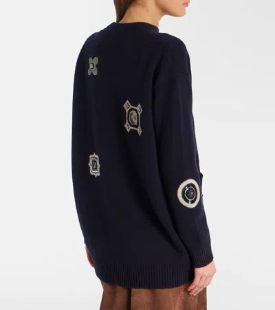 Max Mara Knitwear Longline Design Embroidered Patch Pockets In Blue