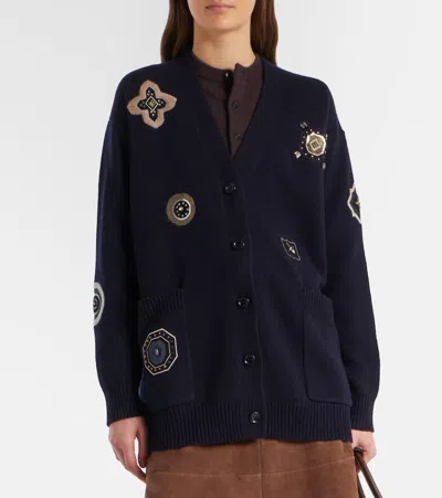 Max Mara Knitwear Longline Design Embroidered Patch Pockets In Blue