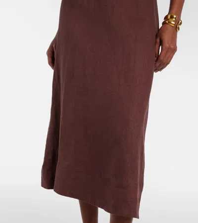 Farm Rio Appliqué Linen Midi Dress In Brown