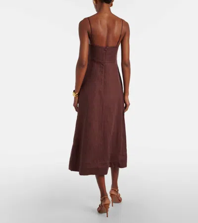 Farm Rio Appliqué Linen Midi Dress In Brown