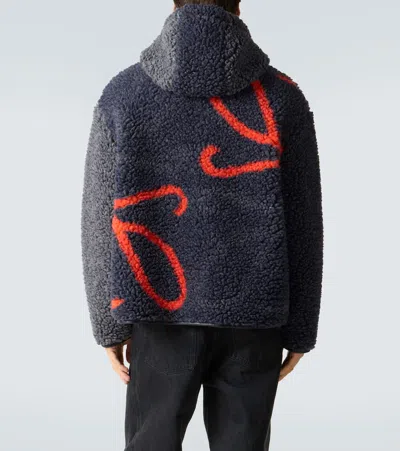 Loewe Pile Oversize Jacket Fleece Texture Hood In Blue