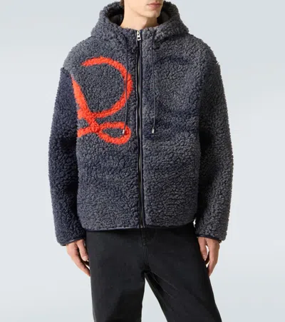 Loewe Pile Oversize Jacket Fleece Texture Hood In Blue