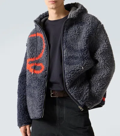 Loewe Pile Oversize Jacket Fleece Texture Hood In Blue