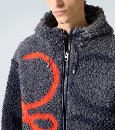 Loewe Pile Oversize Jacket Fleece Texture Hood In Blue