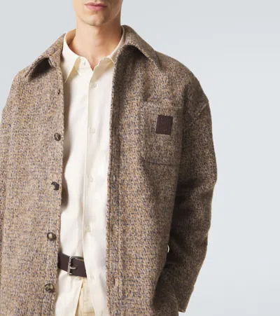 Loewe Embroidered Wool Blend Oversize Shirt In Brown
