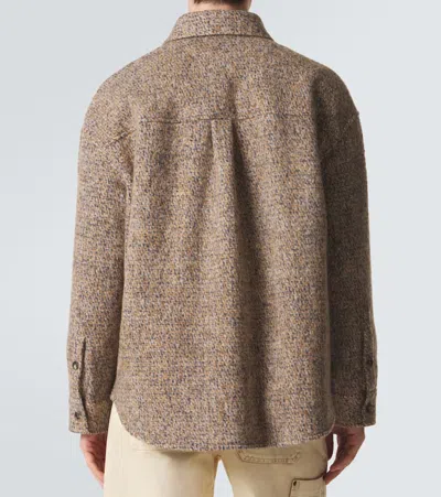 Loewe Embroidered Wool Blend Oversize Shirt In Brown