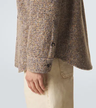 Loewe Embroidered Wool Blend Oversize Shirt In Brown