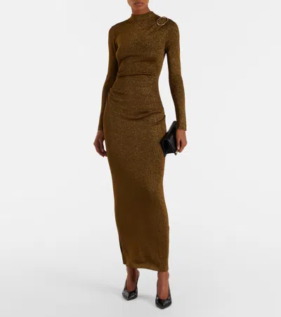 Roland Mouret Knitted Lamé Maxi Dress In Green