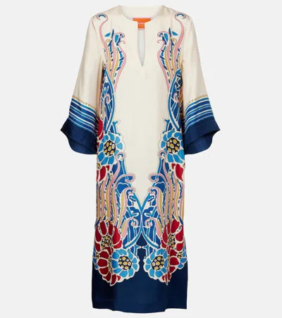 La Doublej The Kaftan Multicolor Silk Kaftan With V Neck And All-over Floral Print Woman In White